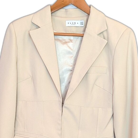 Club L London | “Unbeaten” Cream Plunge Corset Waist Blazer | Size 6 - Picture 7 of 16